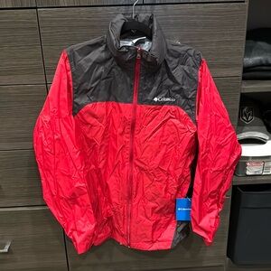 New red Columbia rain jacket